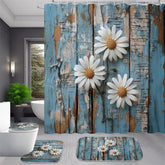 Lofaris (7 Day Delivery) Rustic Blue Daisy Flower Shower Curtain Kit